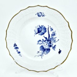 Bl Blomst Svejfet Kagetallerken Med Guldkant nr. 10-1626. sortering 1 