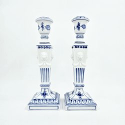 Musselmalet Riflet Lysestage nr. 1-15. sortering 1 