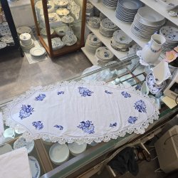 Bl Blomst Hndbroderet Dug  