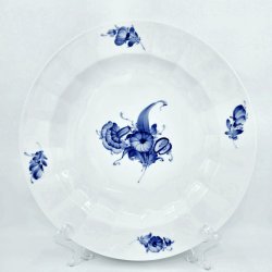 Bl� Blomst Kantet Stort Rundt Fad nr. 10-8544. sortering 1 Sj�ldent 