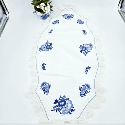 Bl Blomst Hndbroderet Dug  