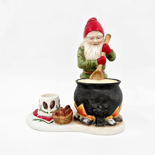 Firkl�veren Figur Nisse Lysestage Med Gryde 