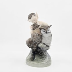 Royal Copenhagen Figur Faun Med Ugle nr. 2907. sortering 1 